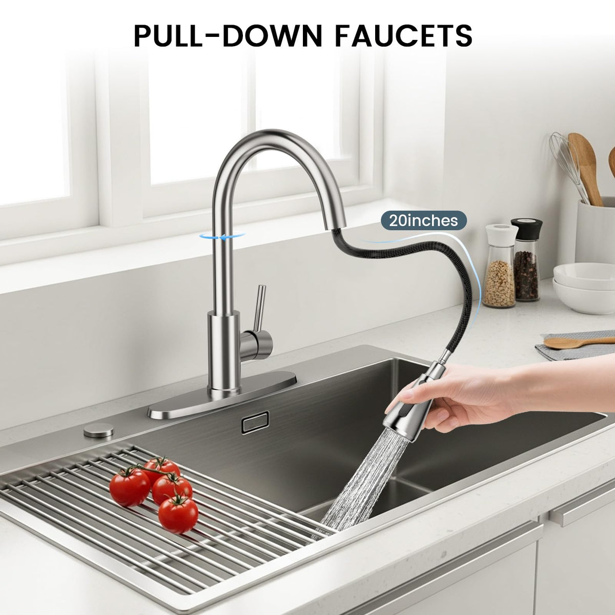 FEELSO high-arc gooseneck faucet with 360° swivel for sinks