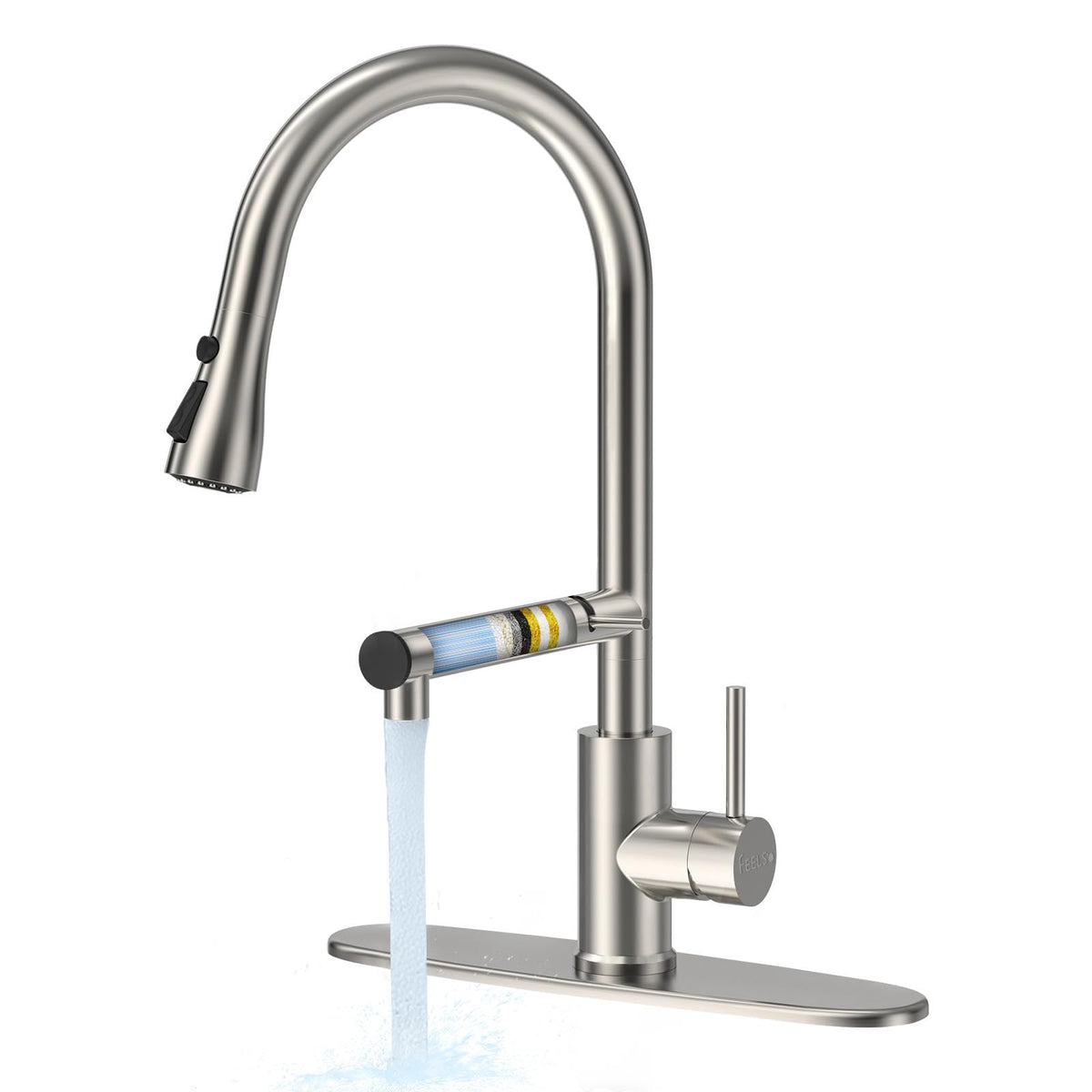 FEELSO kitchen faucet with pull-down-sprayer for versatile rinsing and easy filling