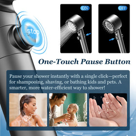 FEELSO one-click pause lets you halt water flow during shampooing or baby care.