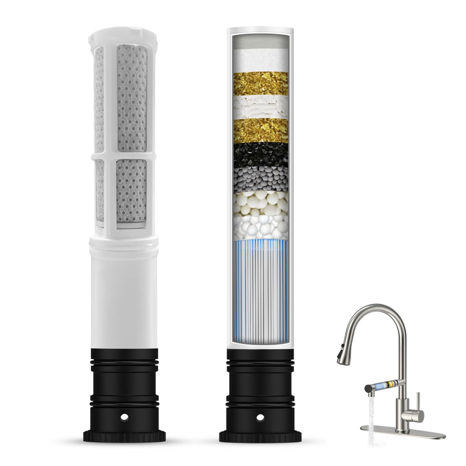 FEELSO replacement filter cartridge attached to FEELSO faucet for cleaner water