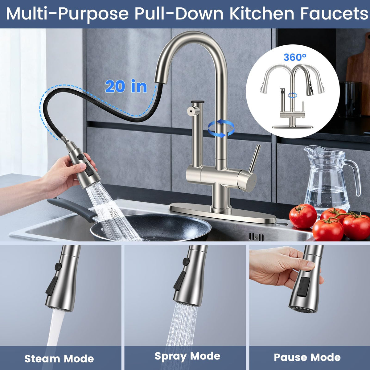 FEELSO 3 mode spray head for versatile kitchen tasks.