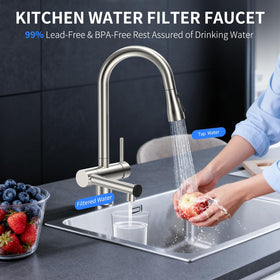 FEELSO 360 degree swivel poke offers flexible sink reach.