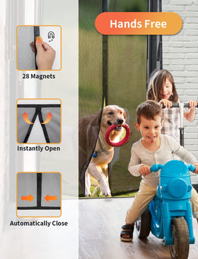 FEGO hands-free entry in action with pets and kids passing through.