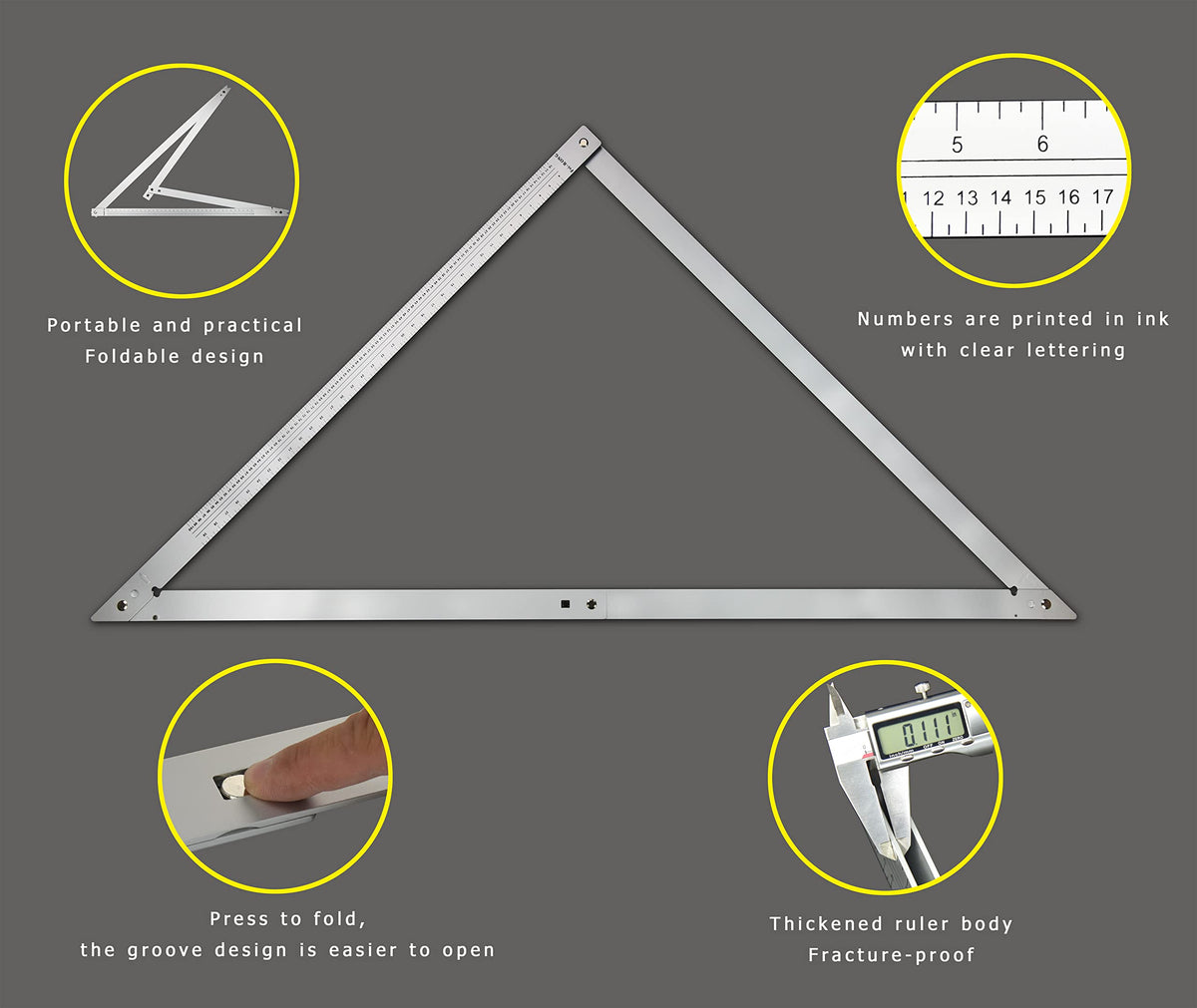 FEI-RONG 48-inch folding square with diamond-cutout for rafter cuts.