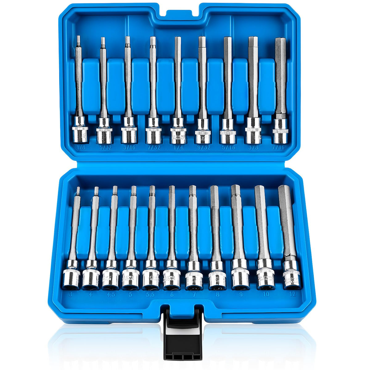 Feikenee 20pcs extra-long Allen hex socket set in case for organized on-the-go projects.