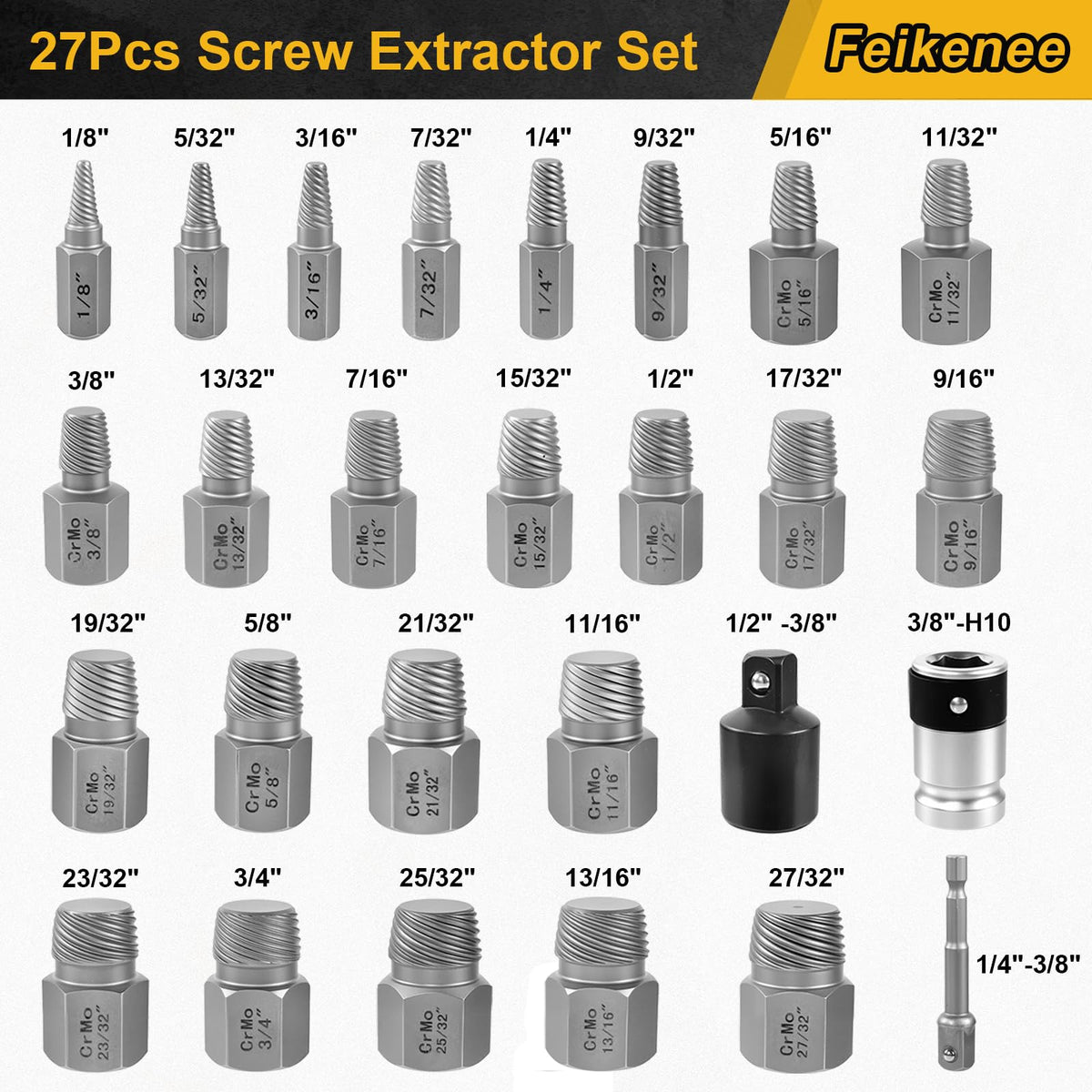 Feikenee bolt extractor set in 5/32 inch bite for rounded screws