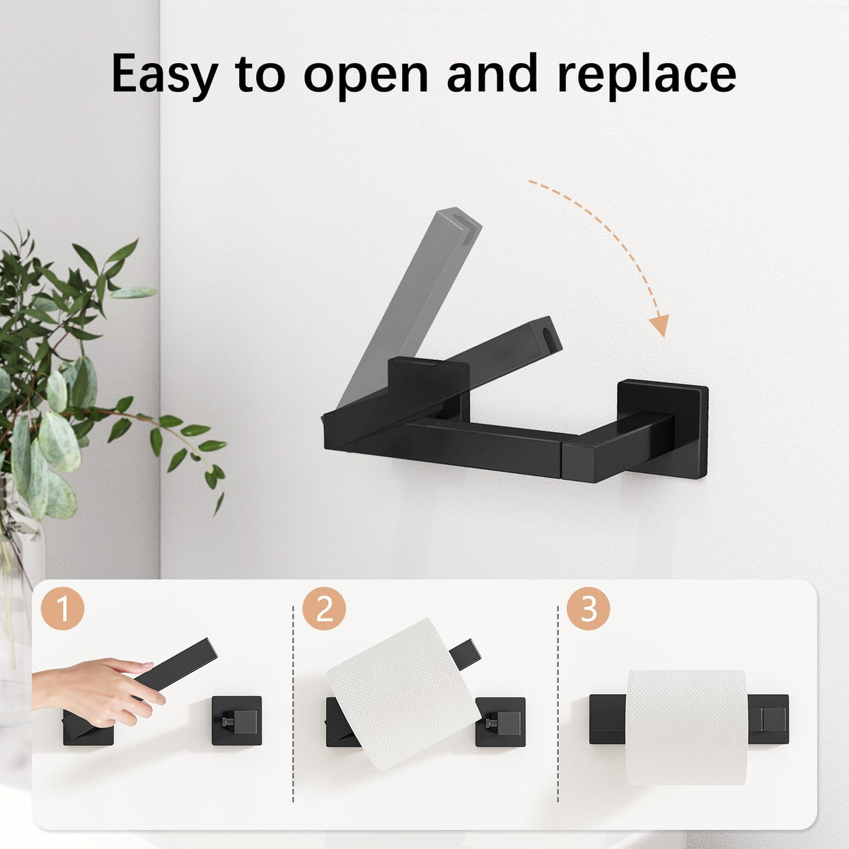 FEILERN square tissue holder in matte black offers clutter-free bathroom organization.