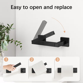 FEILERN square tissue holder in matte black offers clutter-free bathroom organization.