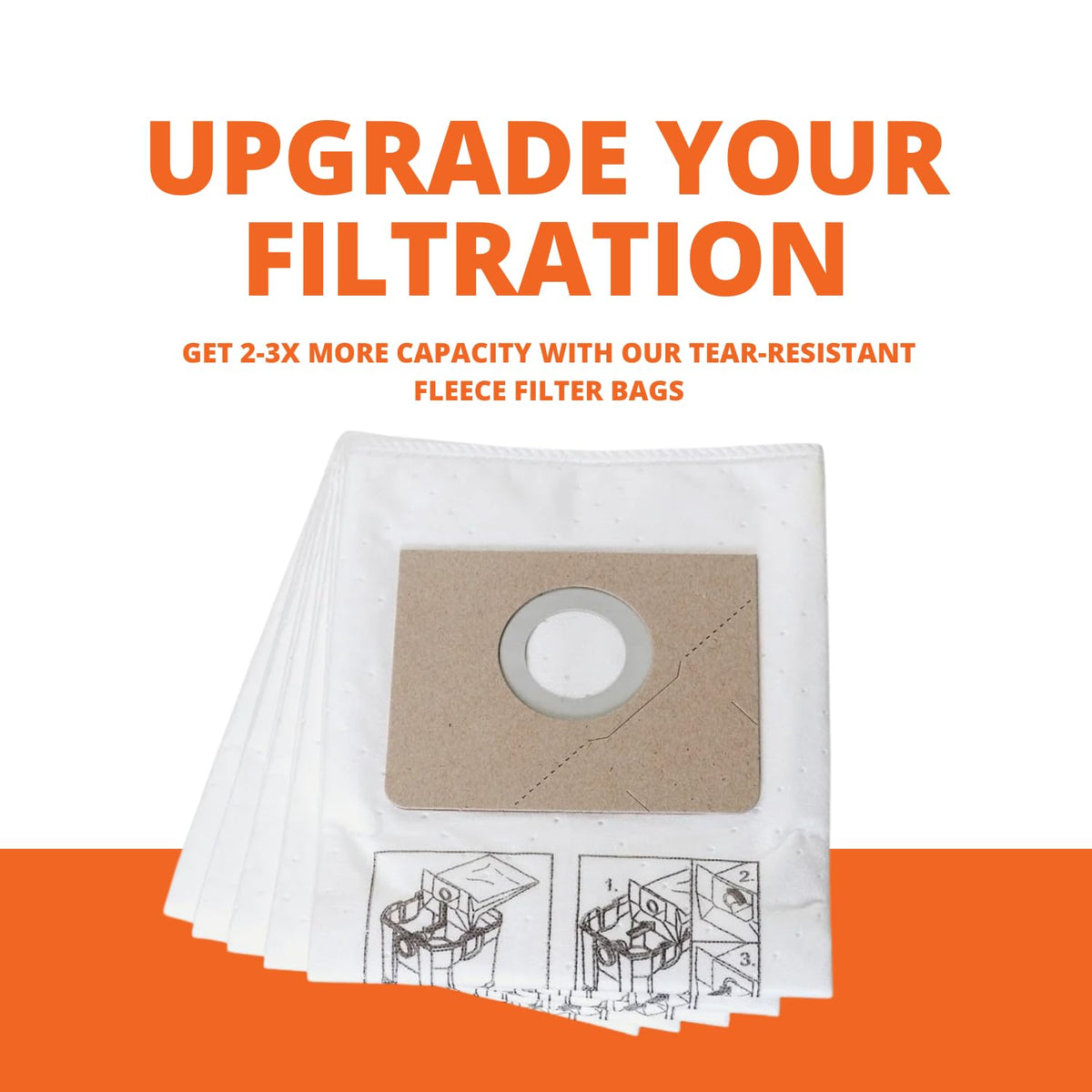 Fein Turbo I-compatible bag increases capacity, reducing bag changes during big projects.