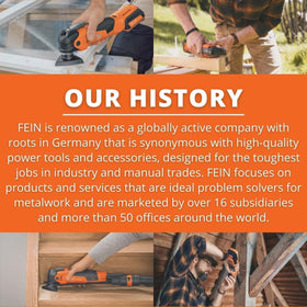Fein workshop scene highlighting effective dust extraction with fleece bag.