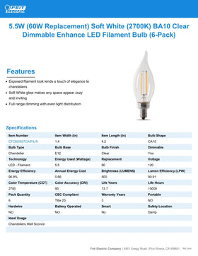 Feit Electric 2700K soft white filament bulb for cozy spaces.