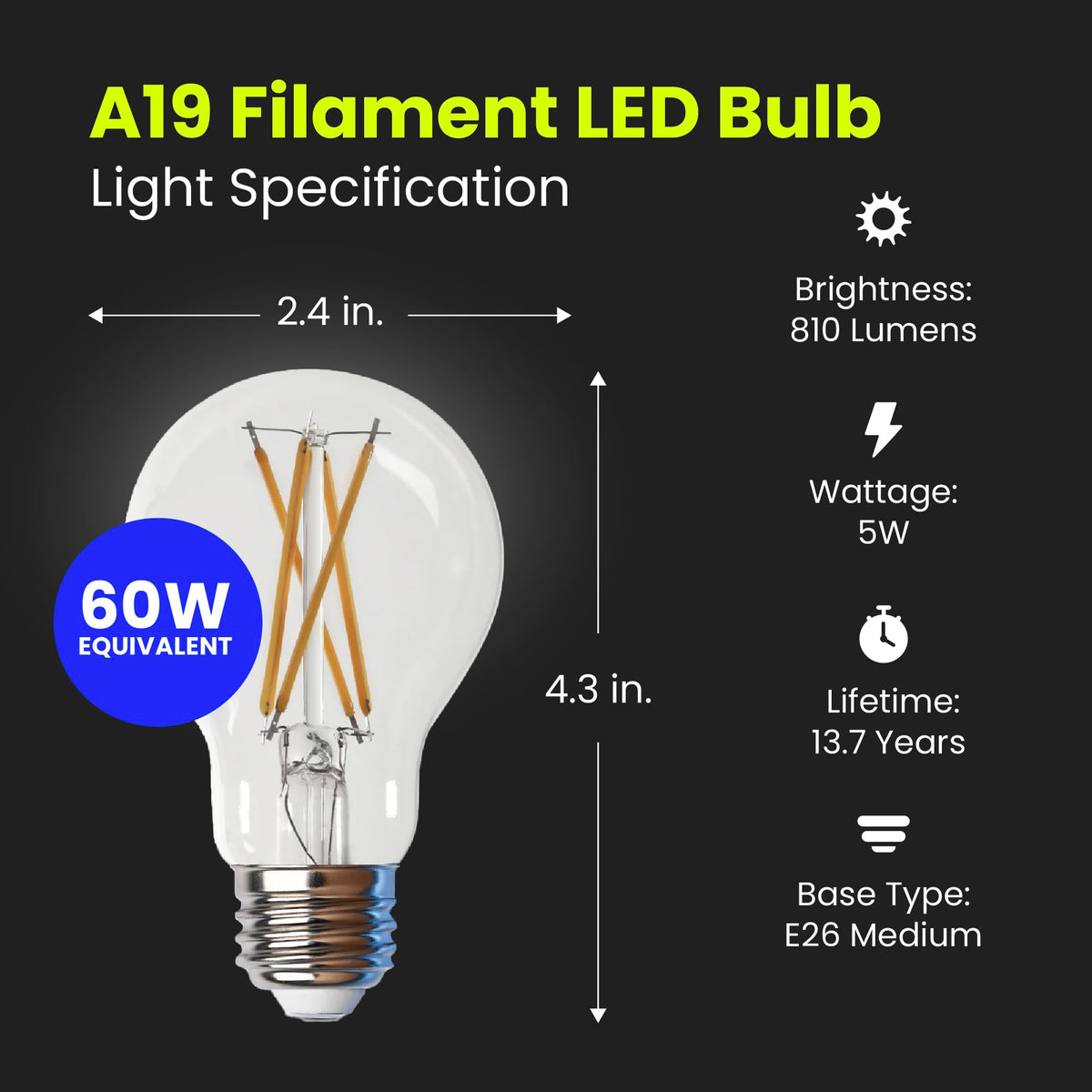 Feit Electric A19 filament LED bulb in a bedroom creates a warm 3000K glow.