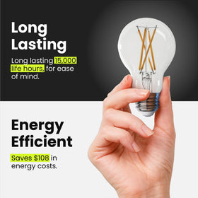 Feit Electric A19 filament LED bulb with CRI 90+ for true colors in daily spaces.