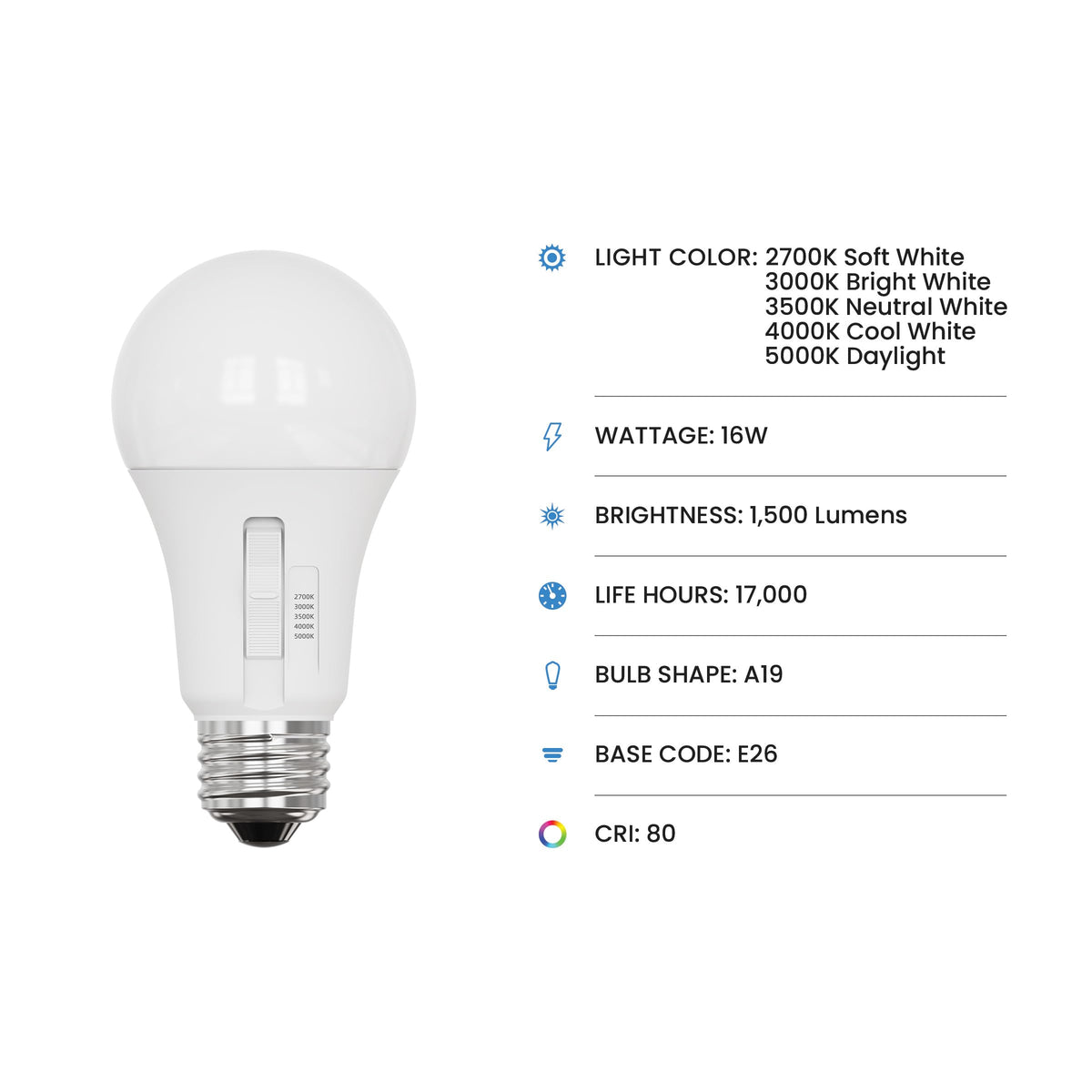 Feit Electric A19 LED bulb, 3000K bright white, enhances task lighting for kitchens.