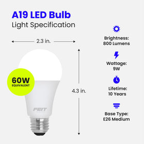 Feit Electric A19 LED bulb with E26 base fits standard fixtures