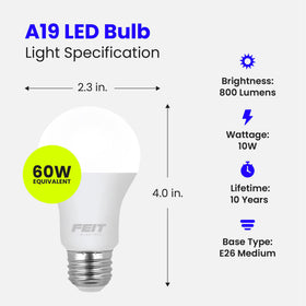 Feit Electric A19 LED energy-saving 10W replaces 60W incandescent.