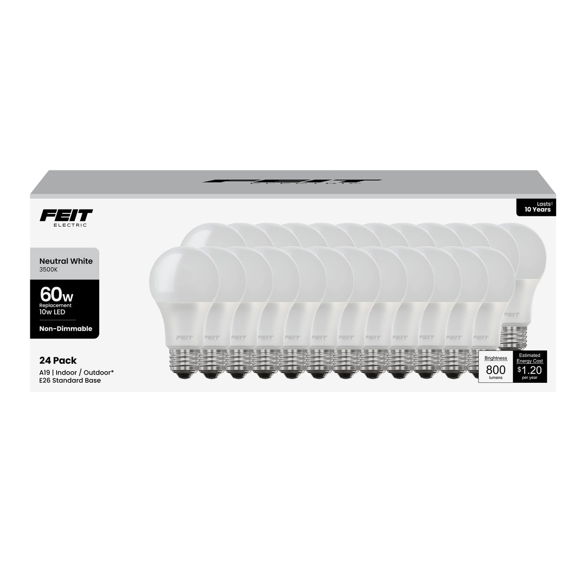 Feit Electric A19 LED bulb emitting 800 lumens of neutral white light