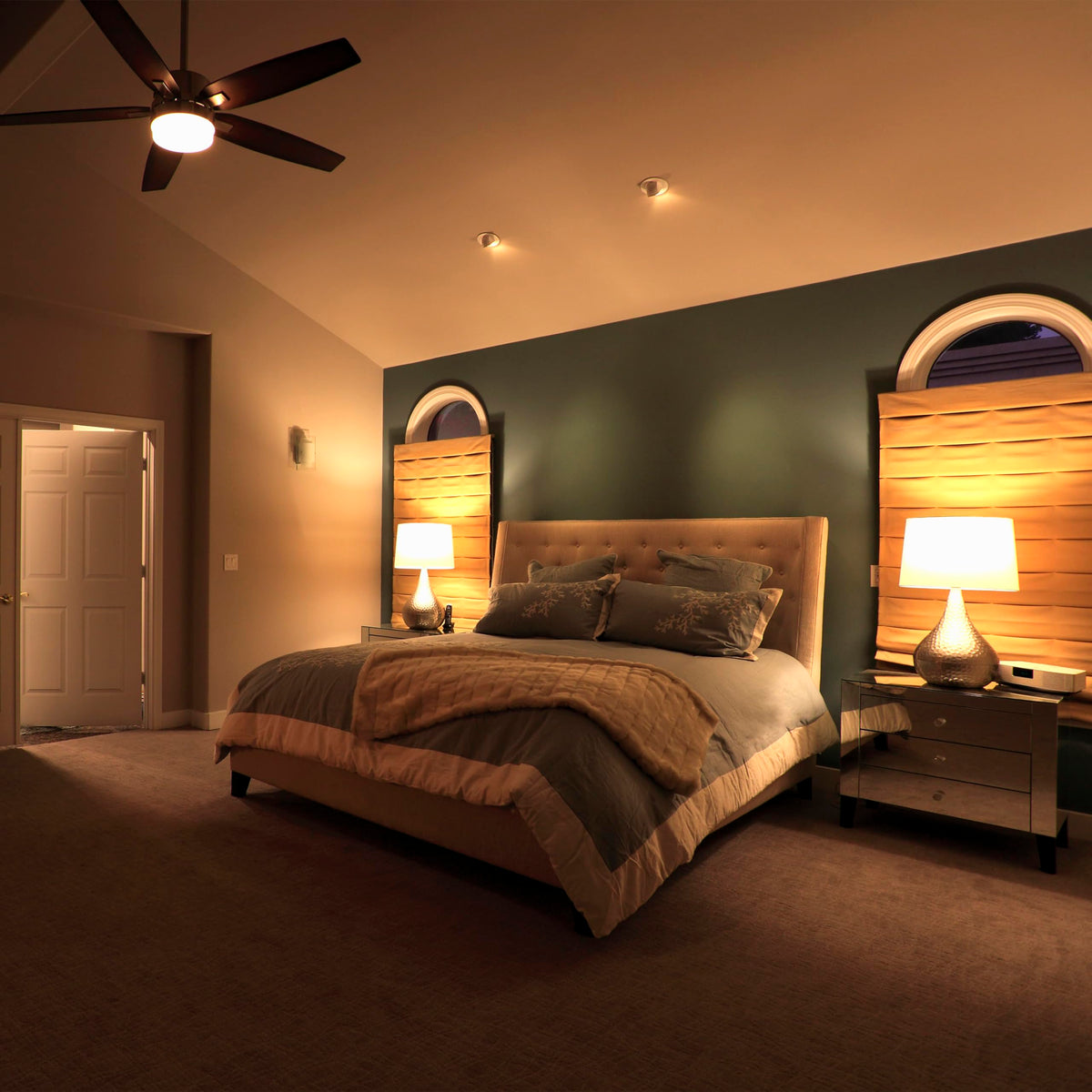 Feit Electric A19 omnidirectional bulb shown providing even room illumination.