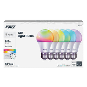 Feit Electric A19 Smart LED Bulb showcasing color-changing mode for mood lighting