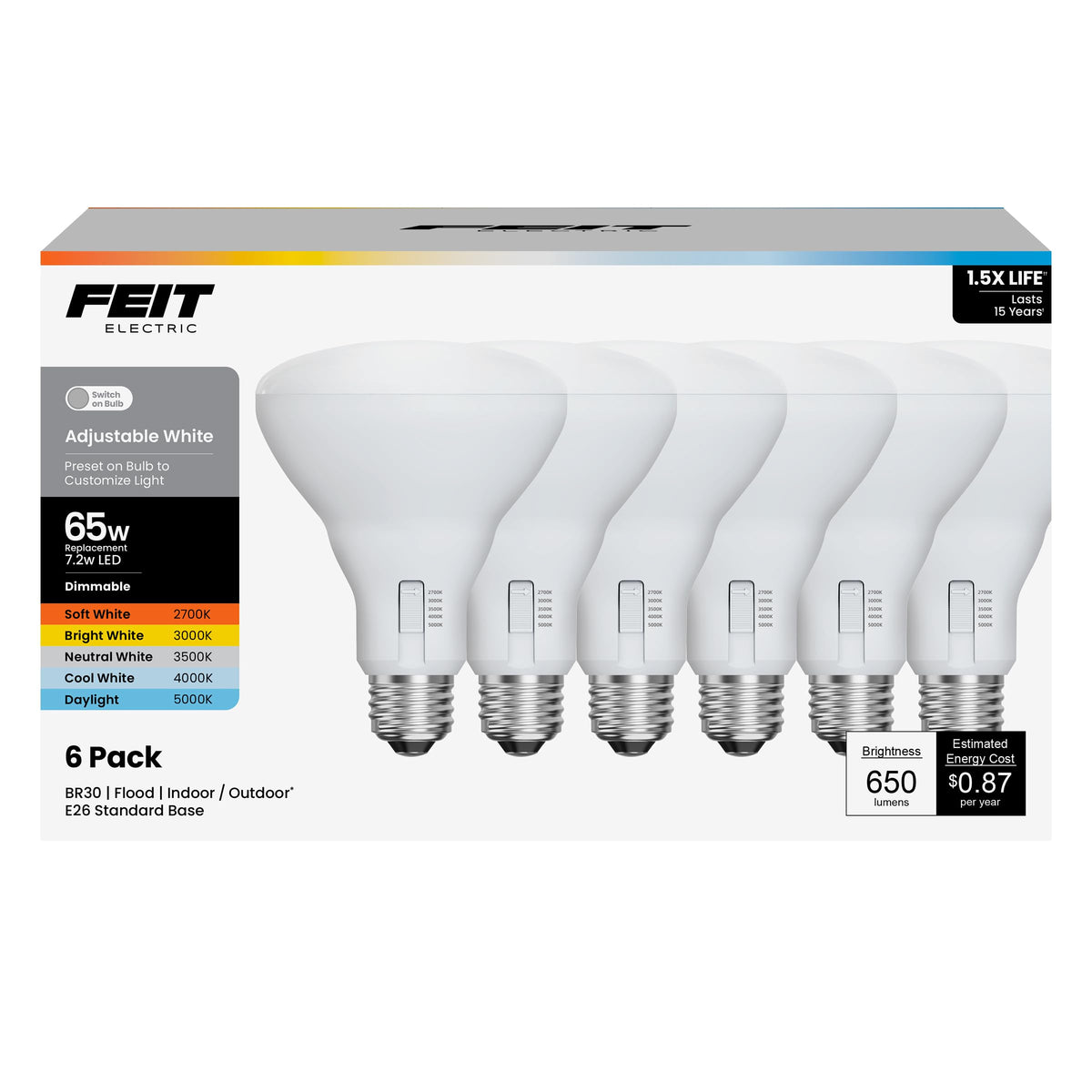 Feit Electric BR30 dimmable 650-lumen flood light for versatile room lighting