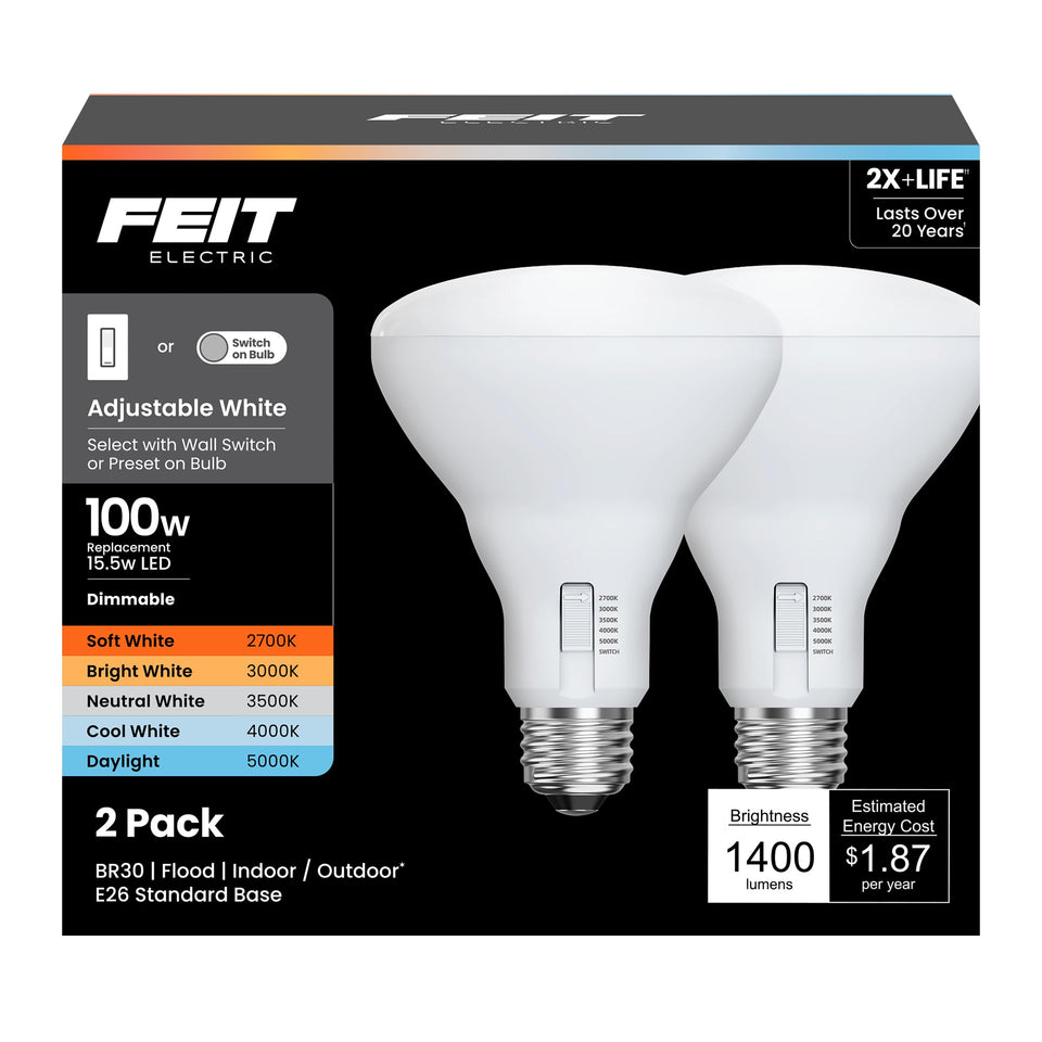 Feit Electric BR30 LED bulb with five color temperatures for mood flexibility
