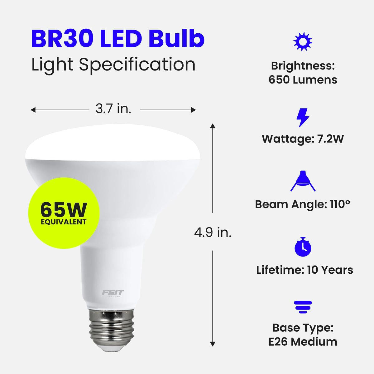 Feit Electric BR30 LED bulb delivers damp-rated lighting in bathroom.