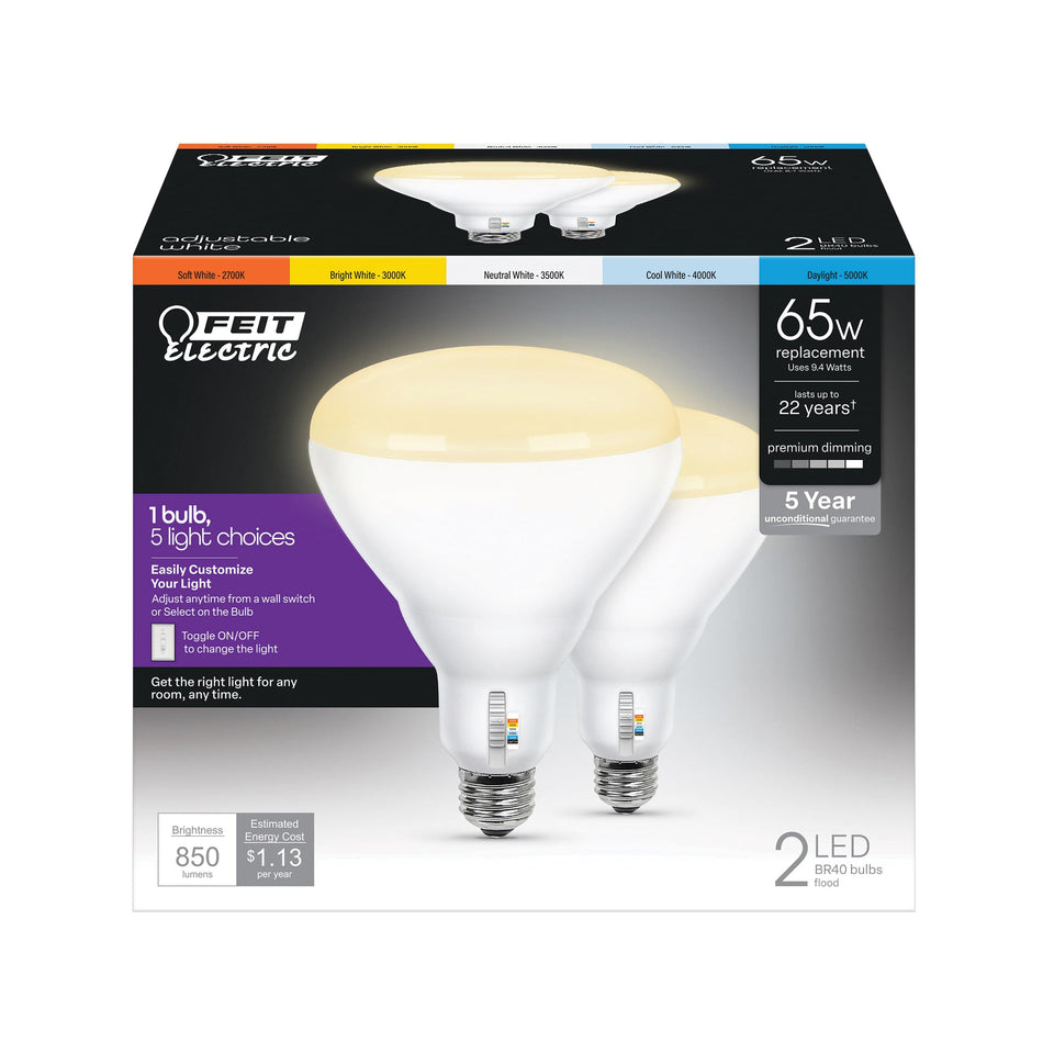 Feit Electric BR40 LED bulb pack delivers energy savings with instant brightness.