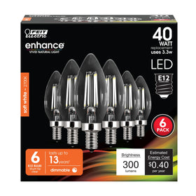 Feit Electric CTC40 torpedo filament bulb in a 6-pack for decorative lighting
