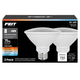 Feit Electric Enhance PAR30 short-neck bulb demonstrates adjustable color temperature for versatile room lighting