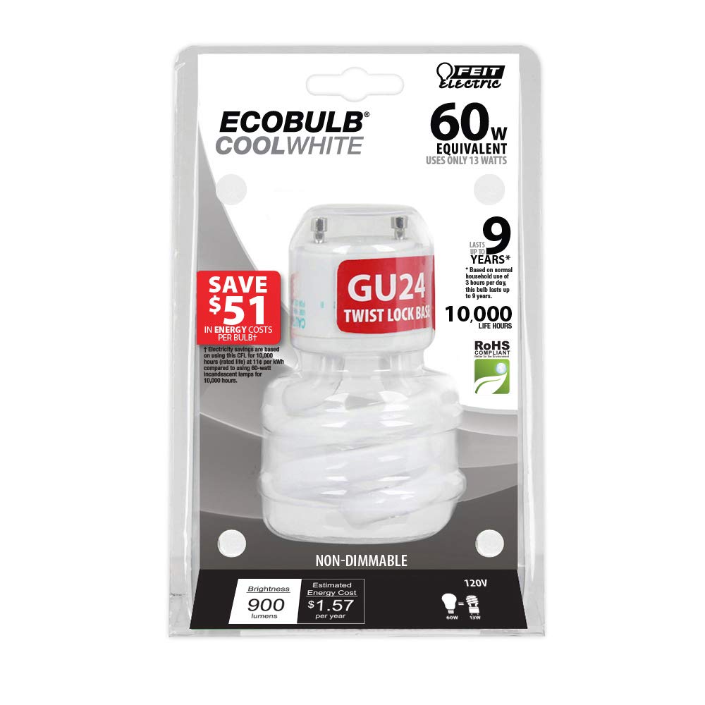 Feit Electric GU24 CFL bulb in 4100K cool white for entryways and living areas.