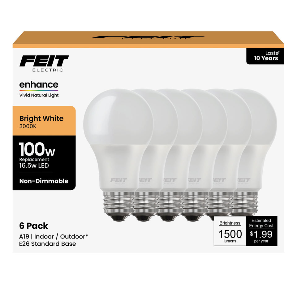 Feit Electric OM100/930CA10K/6 bright white lamp in use for living room lighting