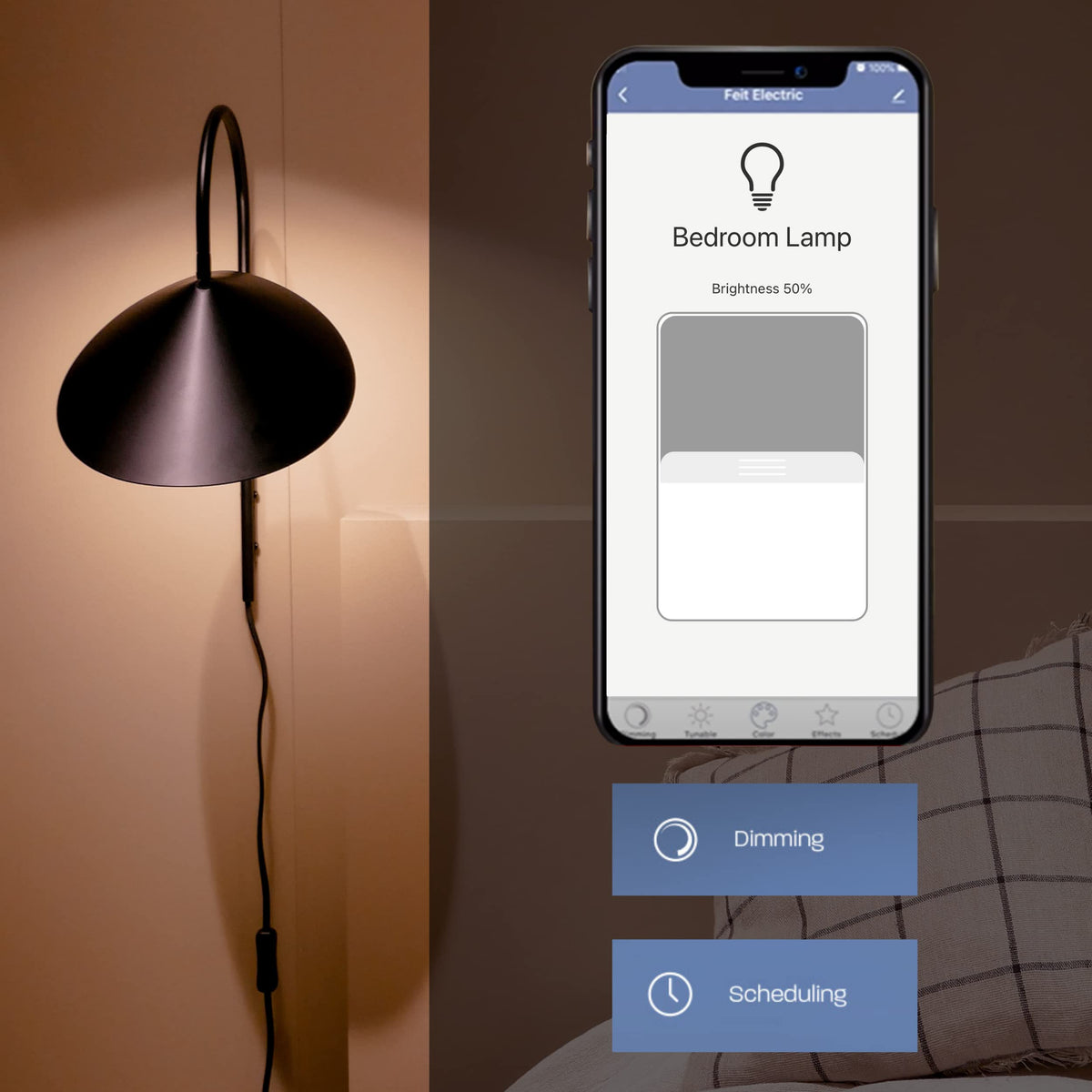 Feit OM60 works with Alexa and Google Assistant for hands-free control.
