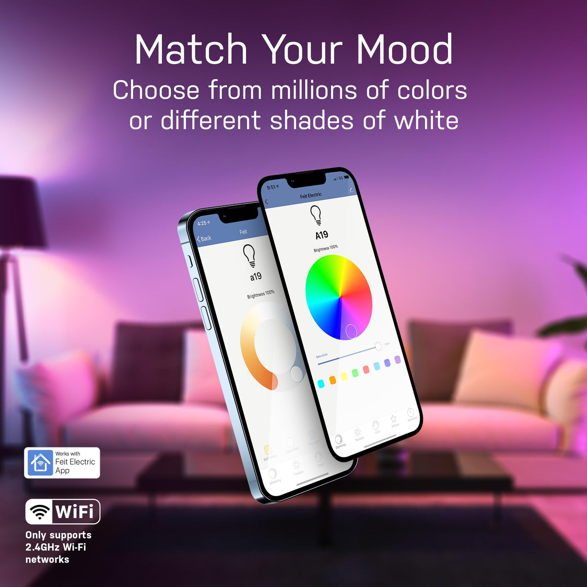 Feit OM60 tunable white bulb offering bright daylight for energizing mornings.