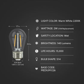 Feit Electric S14 LED filament bulb emits 2200K warm white for cozy spaces.