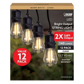 Feit Electric S14 filament bulb with clear housing, ideal for decorative string lights.