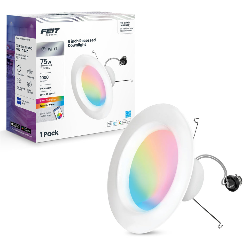 Feit Electric Smart Recessed Downlights with Wi‑Fi setup enable easy wireless control in any room
