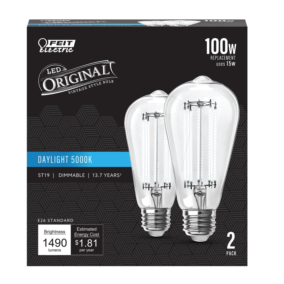 Feit Electric ST19 Vintage Edison bulb with exposed filament for decorative lighting
