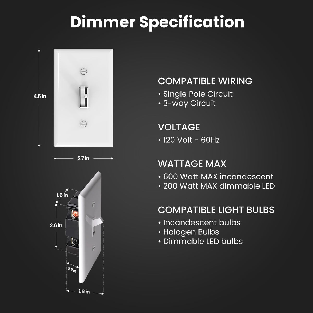 Feit Electric toggle dimmer 2-pack showing switch and sliding dimmer for smooth control