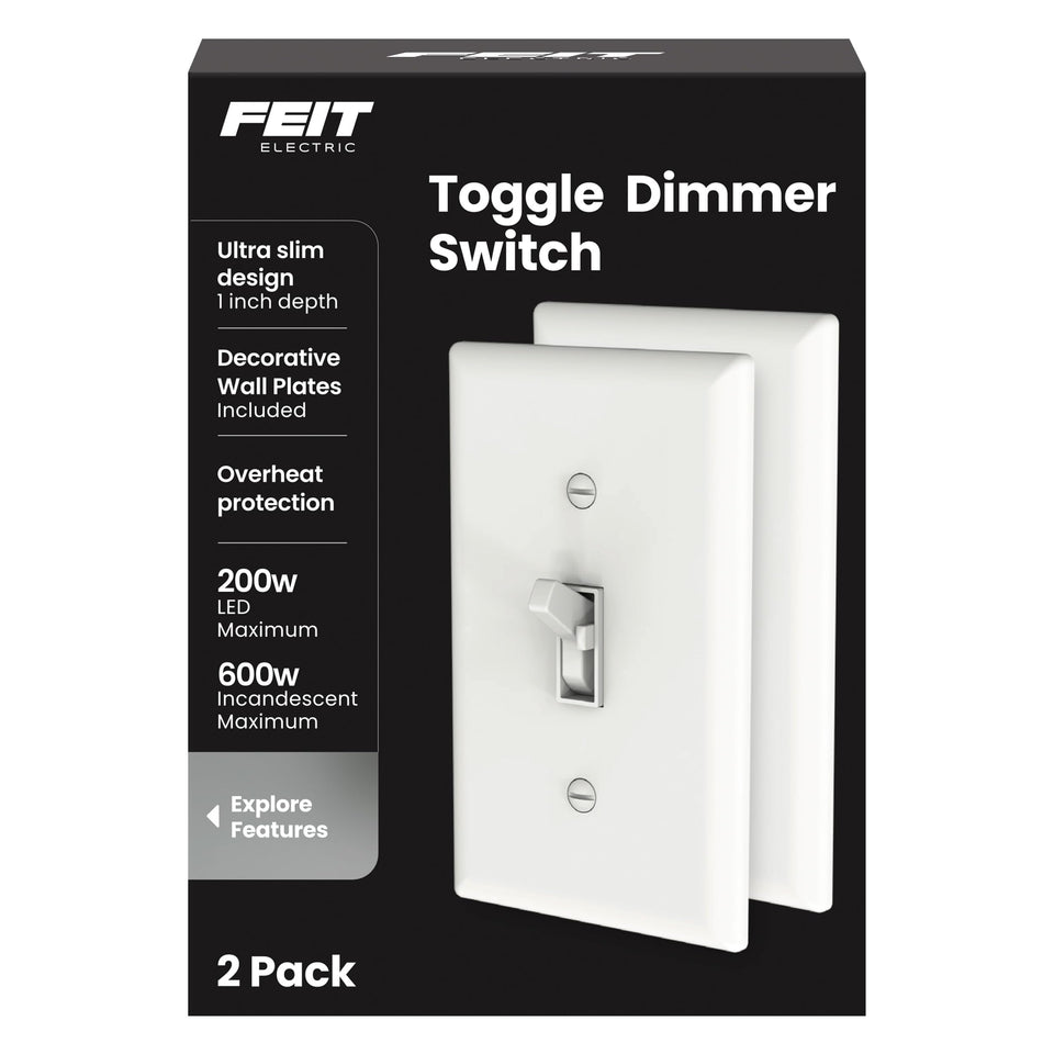 Feit Electric toggle dimmer 2-pack with wall plate for a polished look in any room