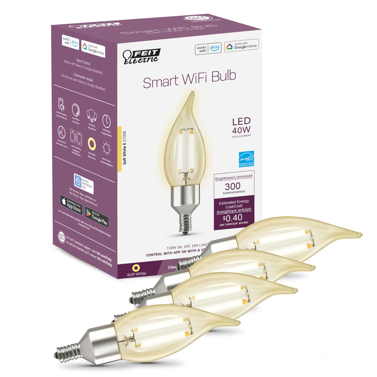 Feit Electric Vintage Flame Tip bulb with amber glass adds cozy chandelier ambiance.
