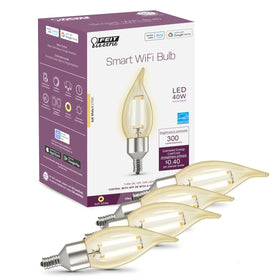 Feit Electric Vintage Flame Tip bulb with amber glass adds cozy chandelier ambiance.