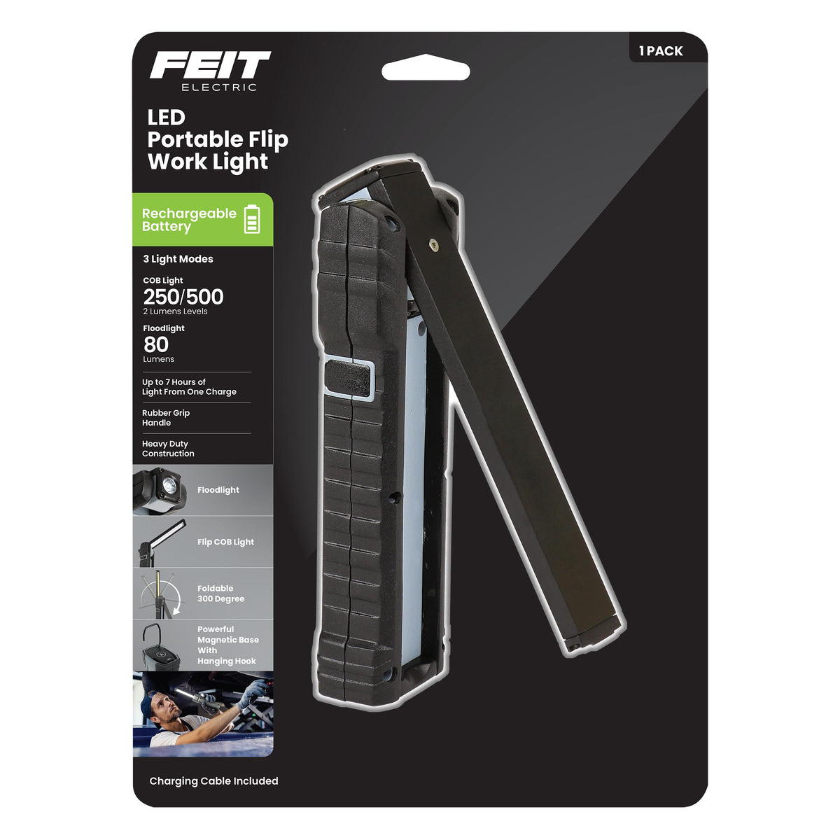Feit Electric WORK500BAT front view; compact daylight LED for durable jobsite lighting.