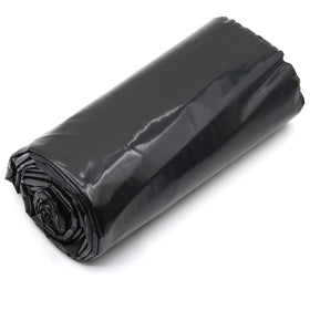 Feitore 4mil black plastic sheeting blocks sunlight to suppress weeds.