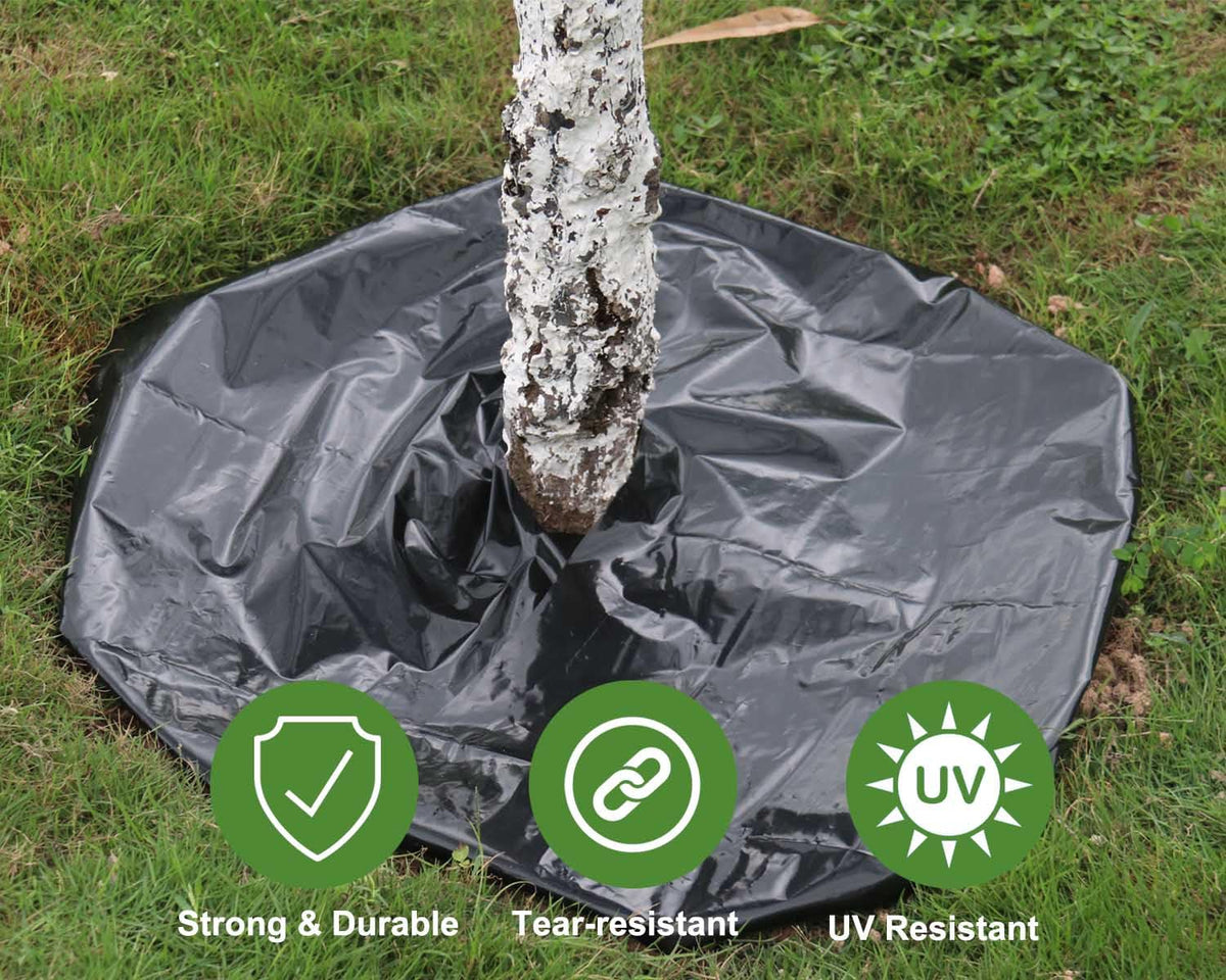 Feitore garden plastic sheeting provides moisture barrier for clean planting beds.