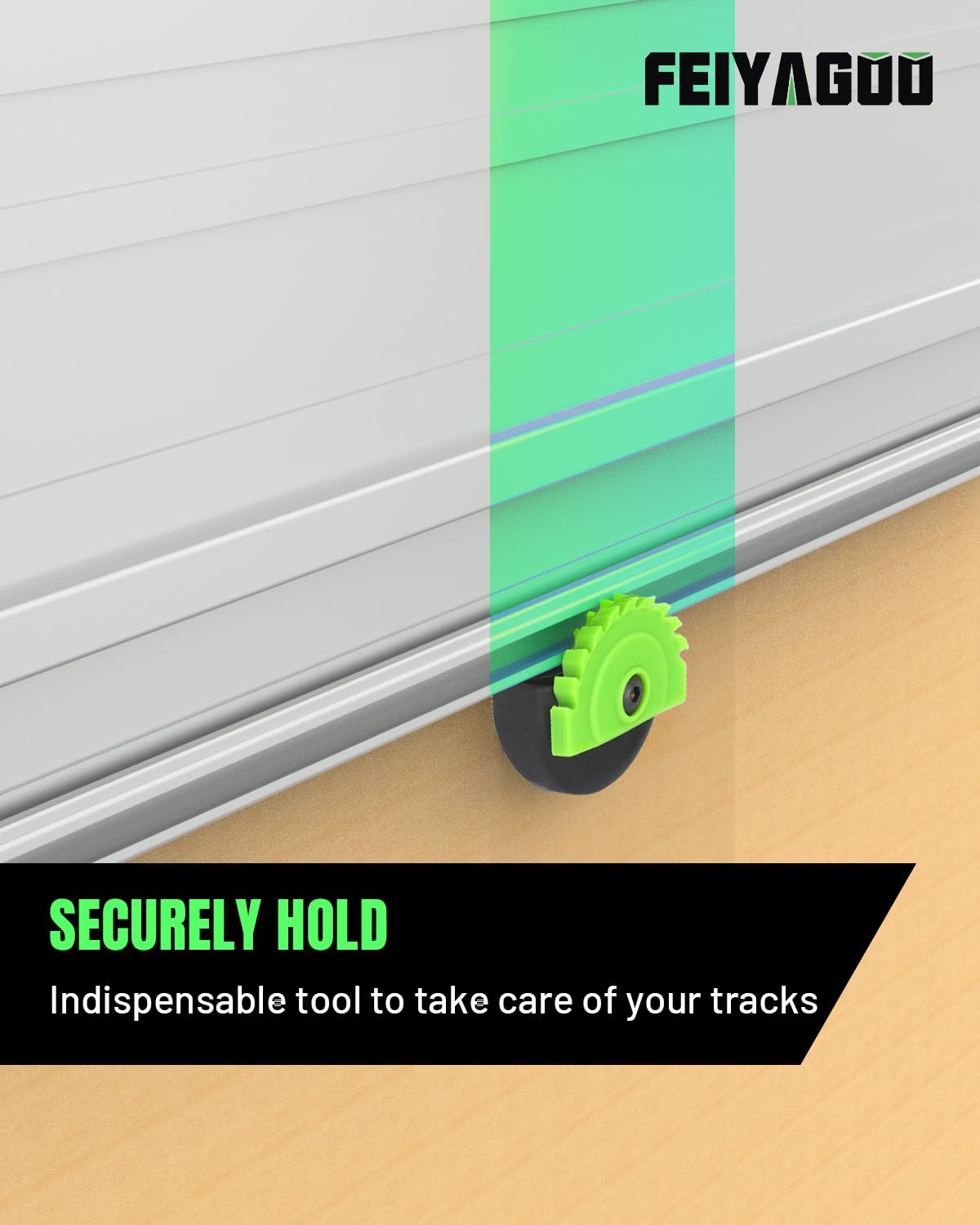 Feiyagoo Space-Saving Track Rack optimizes garage organization.