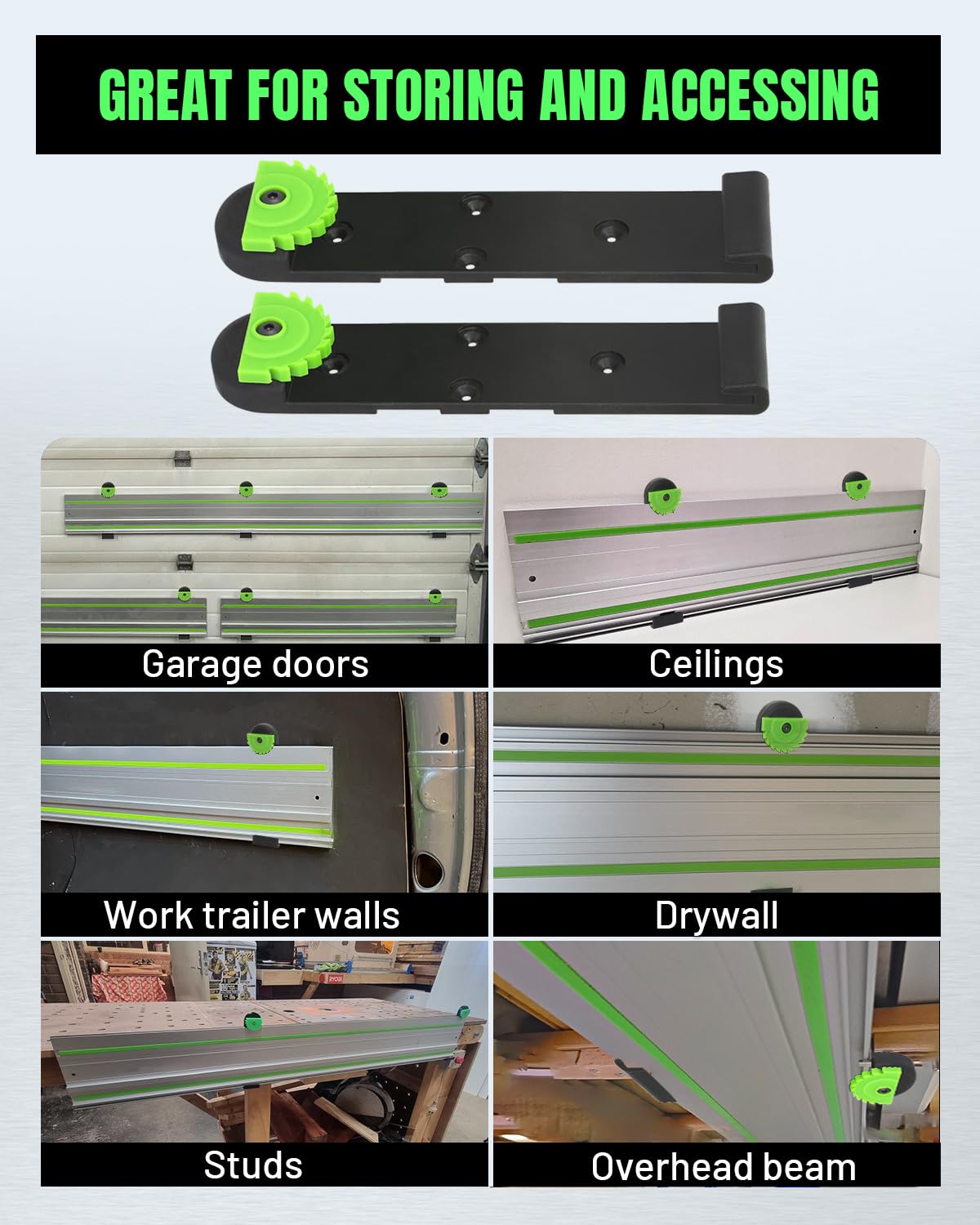 Feiyagoo Track Saw Guide Rail Organizer multi-rail storage solution.