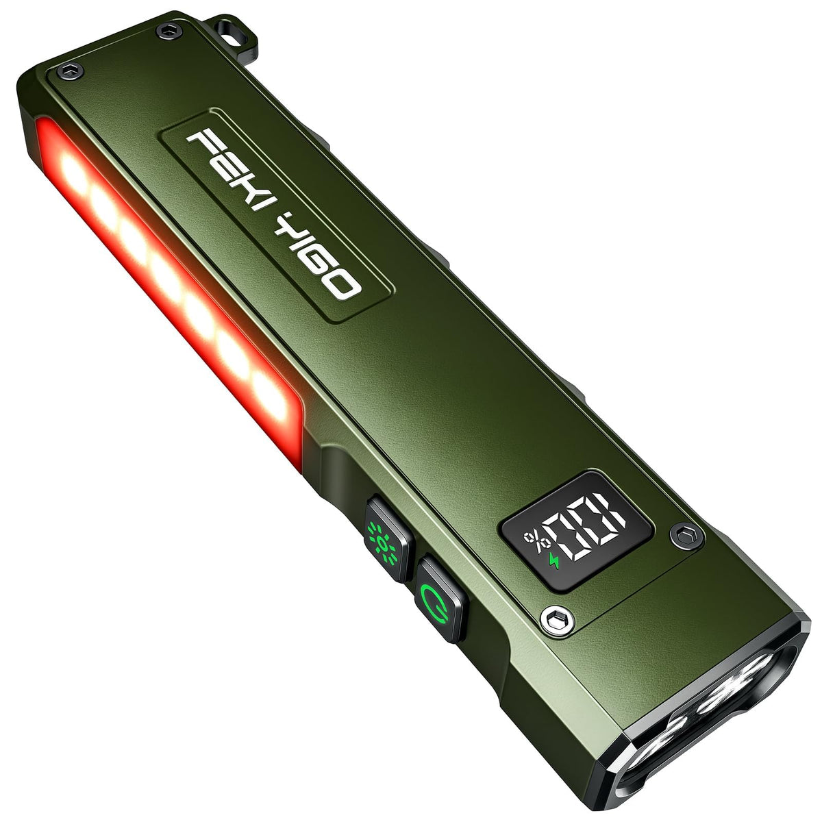 Feki Yigo flat EDC flashlight front view with 1800 lumens for everyday carry