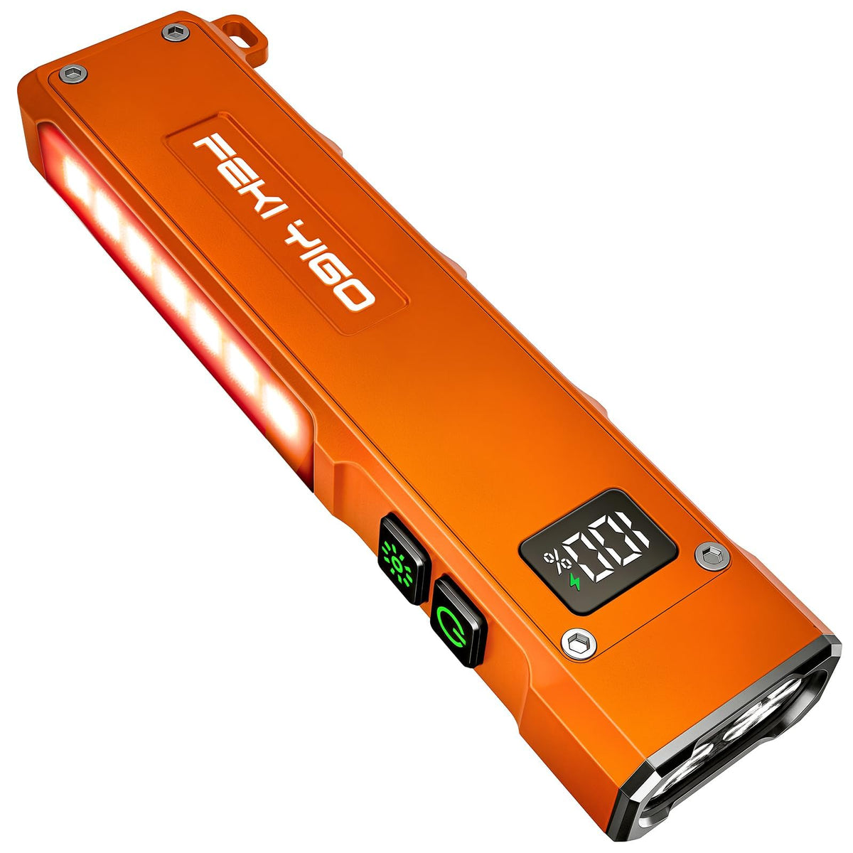 Feki Yigo flat EDC flashlight in orange showing ultra-slim pocket carry for everyday tasks