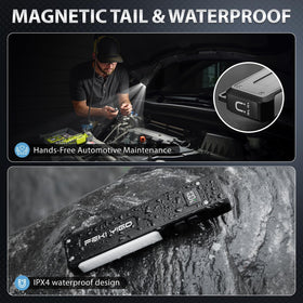 Feki Yigo flat EDC flashlight OLED display showing battery percentage
