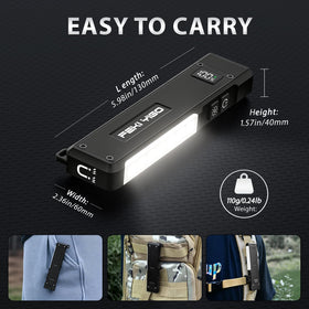 Feki Yigo flat EDC flashlight magnetic base attached to metal surface for hands-free use